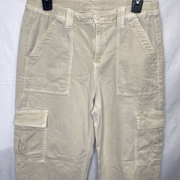 AMERICAN EAGLE Cargo Pants Stretch Straight Leg Twill Y2K 90s Womens 10 Beige - Picture 9 of 13